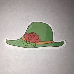 Green Fancy Vintage Hat With Rose Sticker